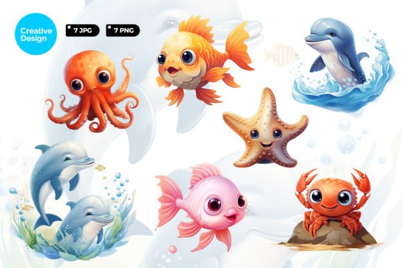 Adorable Aquatic Charm: Using Baby Sea Animal Sublimation Clipart