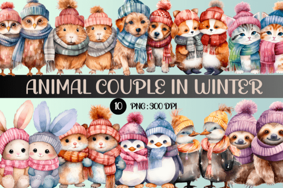 Charming Animal Couple Watercolor PNG Clipart for Creative Projects