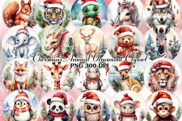 Christmas Animal Ornament Clipart Bundle: Festive Design Assets