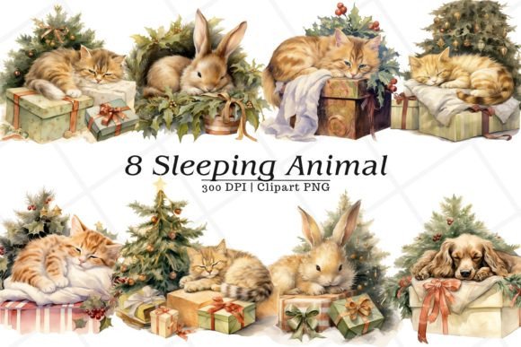 Christmas Sleeping Animal Watercolor: Enchanting Designs for Holiday Magic