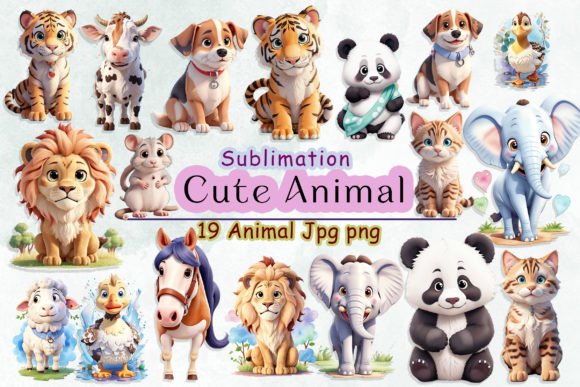 Cute Animal Sublimation Clipart Bundle for Creative Projects