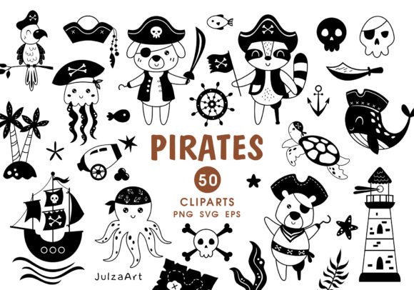 Pirate Clipart: Black Pirate Animal Svg Collection
