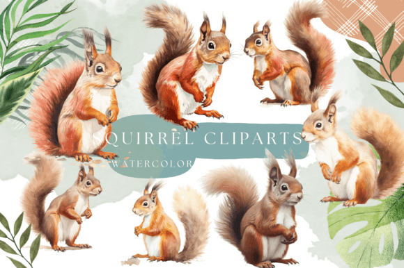 Squirrel Watercolor Animal Cliparts: Nature-Inspired Design Assets