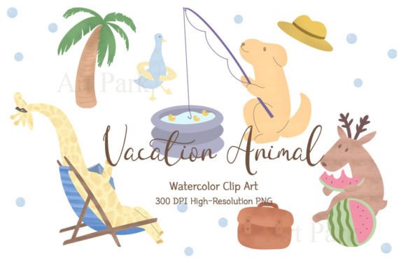 Summer Vacation Animal Clipart: Watercolor Charm for Creative Projects