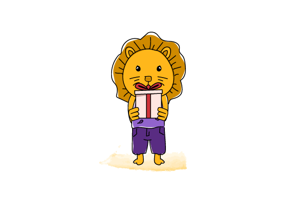 The Charming Appeal of Hand Drawn Animal Lion Bring a Gift Box