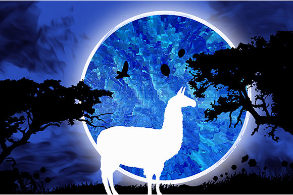 Under the Moonlight: The Llama Animal Dark Night Full Moon Design