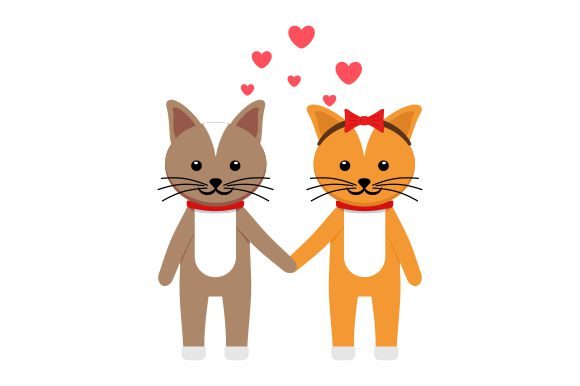 Valentine's Day Animal Couple Cat Flat: Charming Vector Art for Your Projects