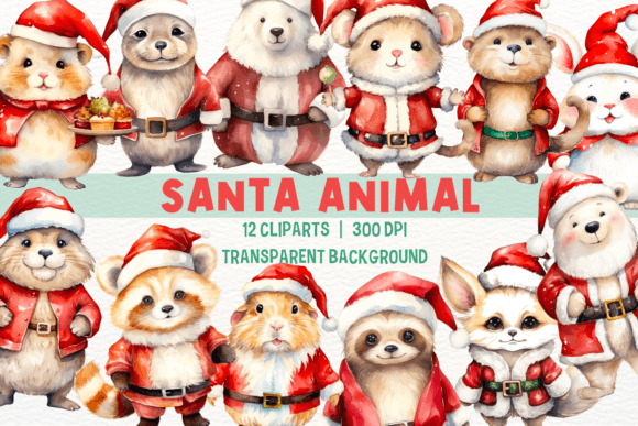 Watercolor Santa Animal PNG Clipart for Festive Designs